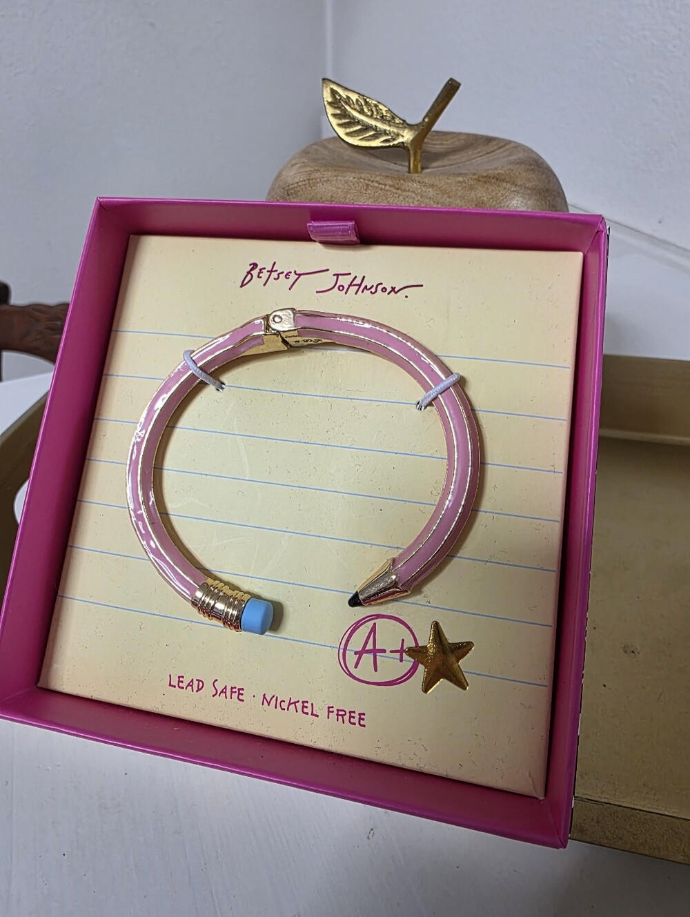 Betsey Johnson Pink Pencil Bracelet with Gold Accents